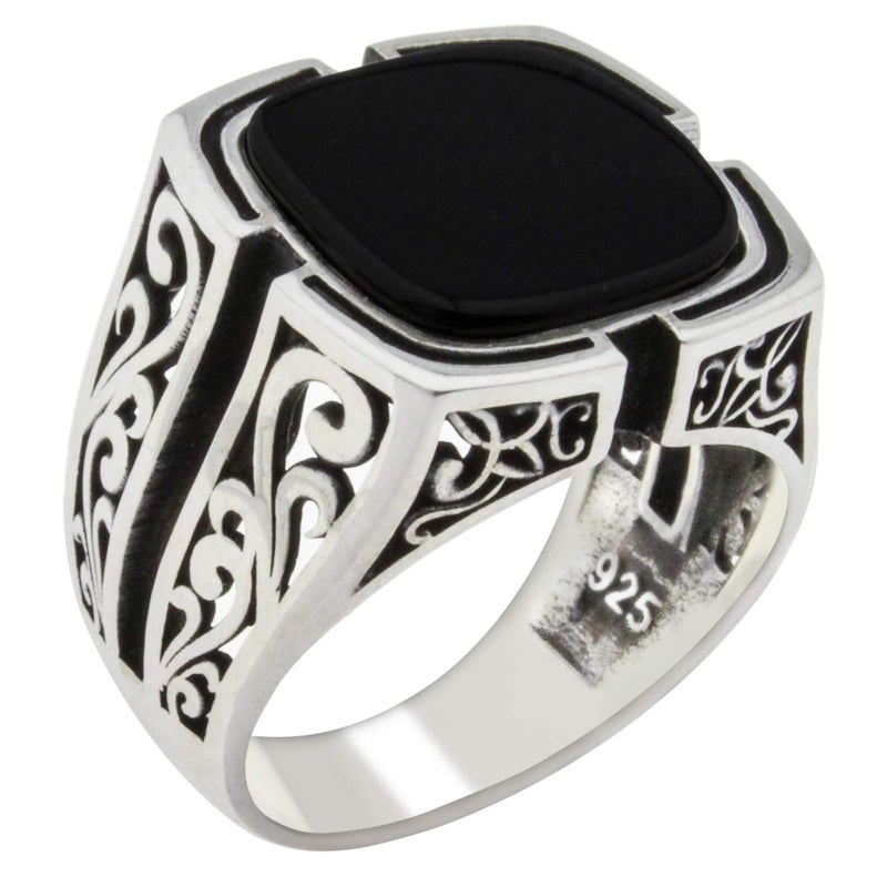 Solid 925 Sterling Silver Onyx Stone Turkish Handmade Luxury Men's Ring (12)